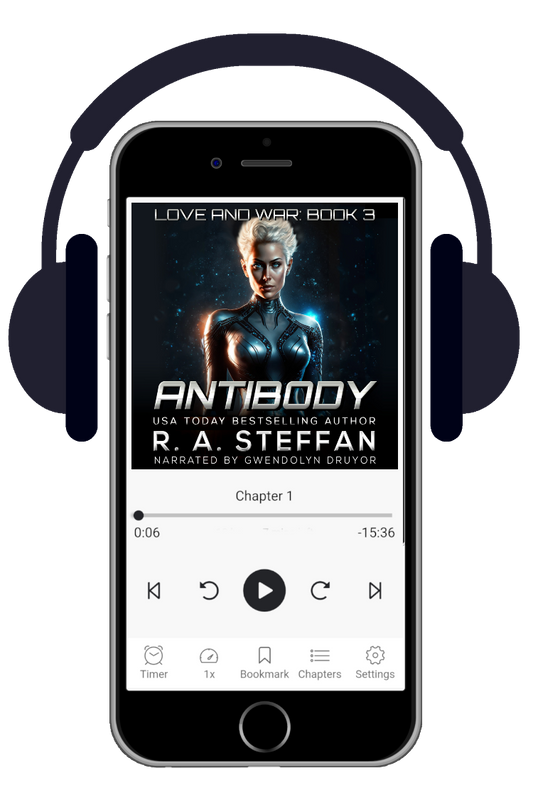 Antibody audiobook cover, sci-fi romance book