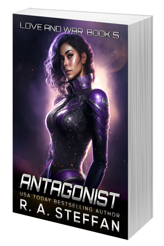 Antagonist Love and War paperback cover, sci-fi romance paperback
