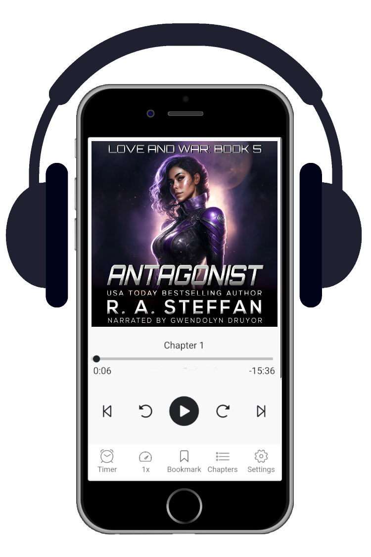 antagonist audiobook cover, sci-fi romance book