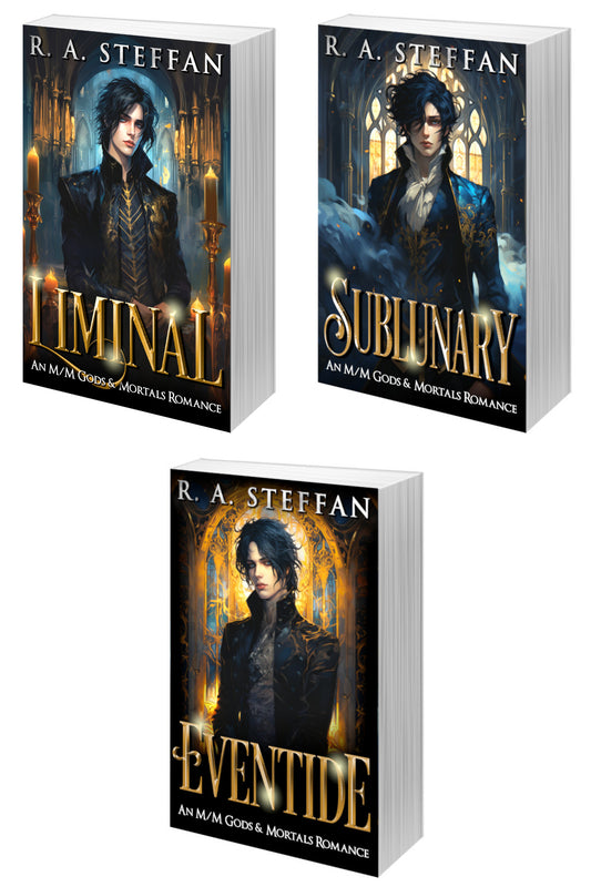 Paperback covers of Liminal, Sublunary, and Eventide